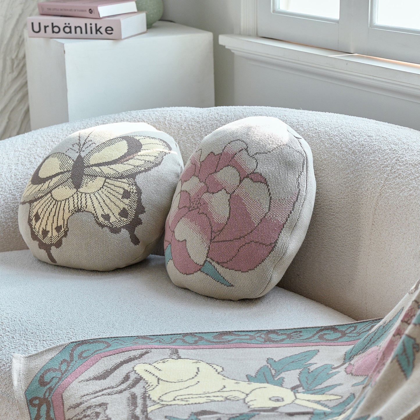 Yellow Butterfly Round Cushion Cover