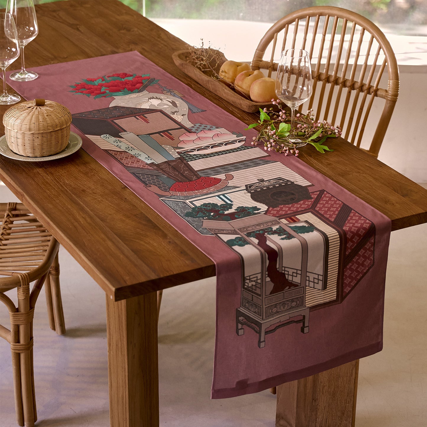 Chaekgeori Table Runner (Burgundy)