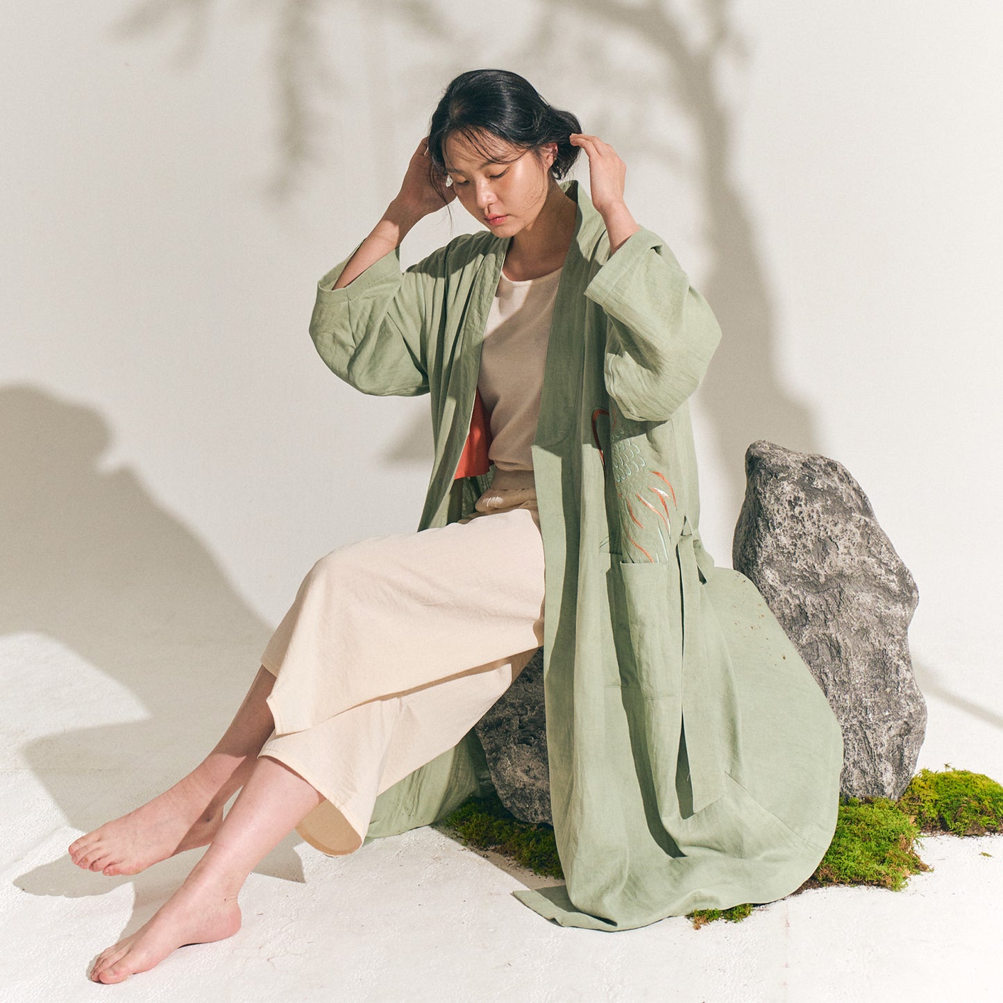Longevity Crane and Peony Hanbok Robe