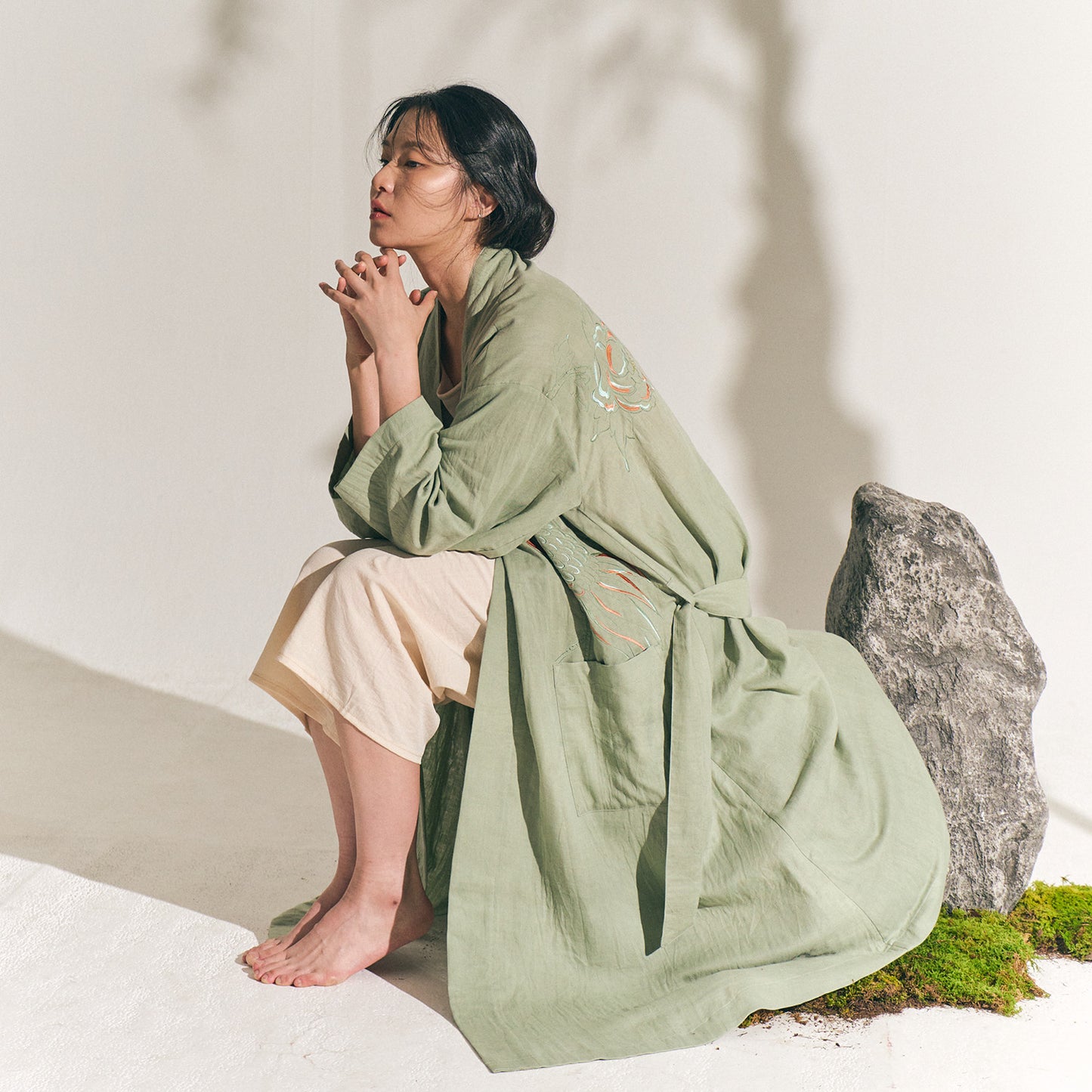 Longevity Crane and Peony Hanbok Robe