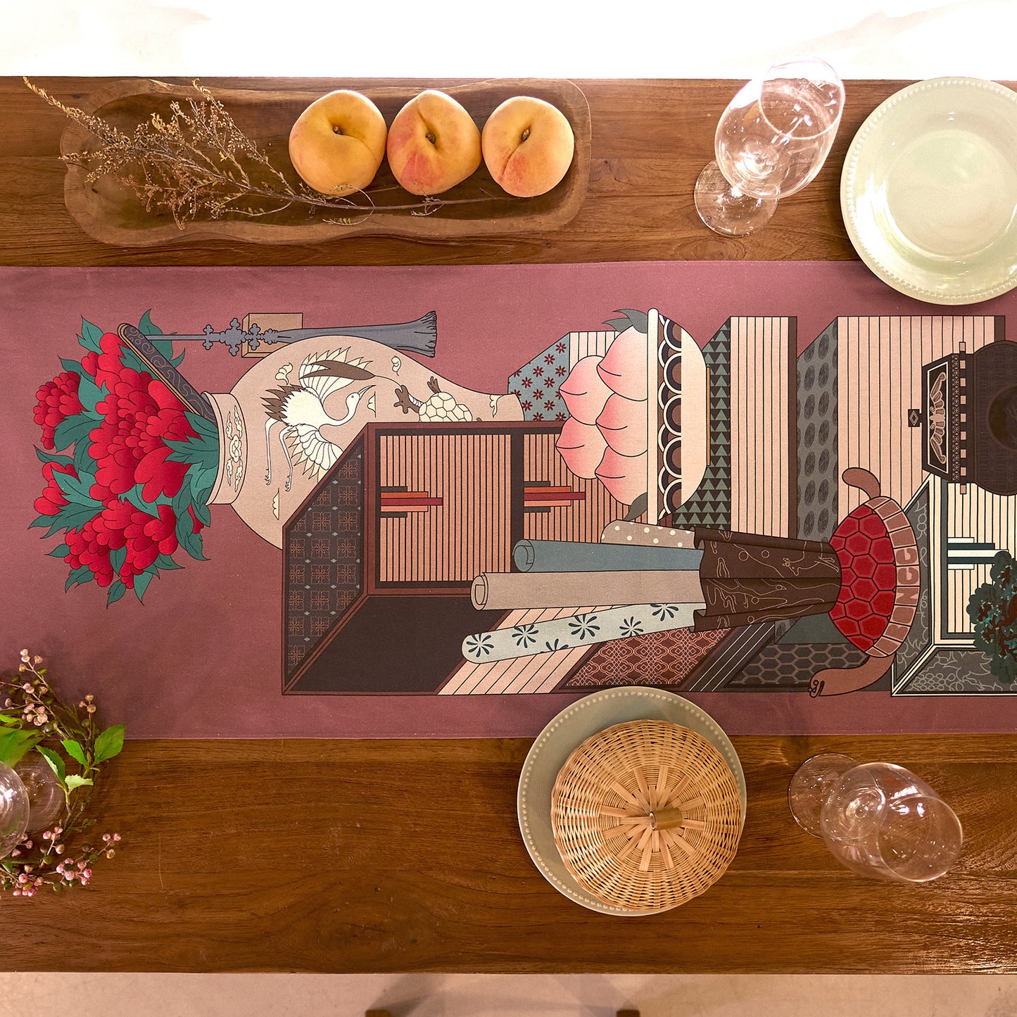 Chaekgeori Table Runner (Burgundy)