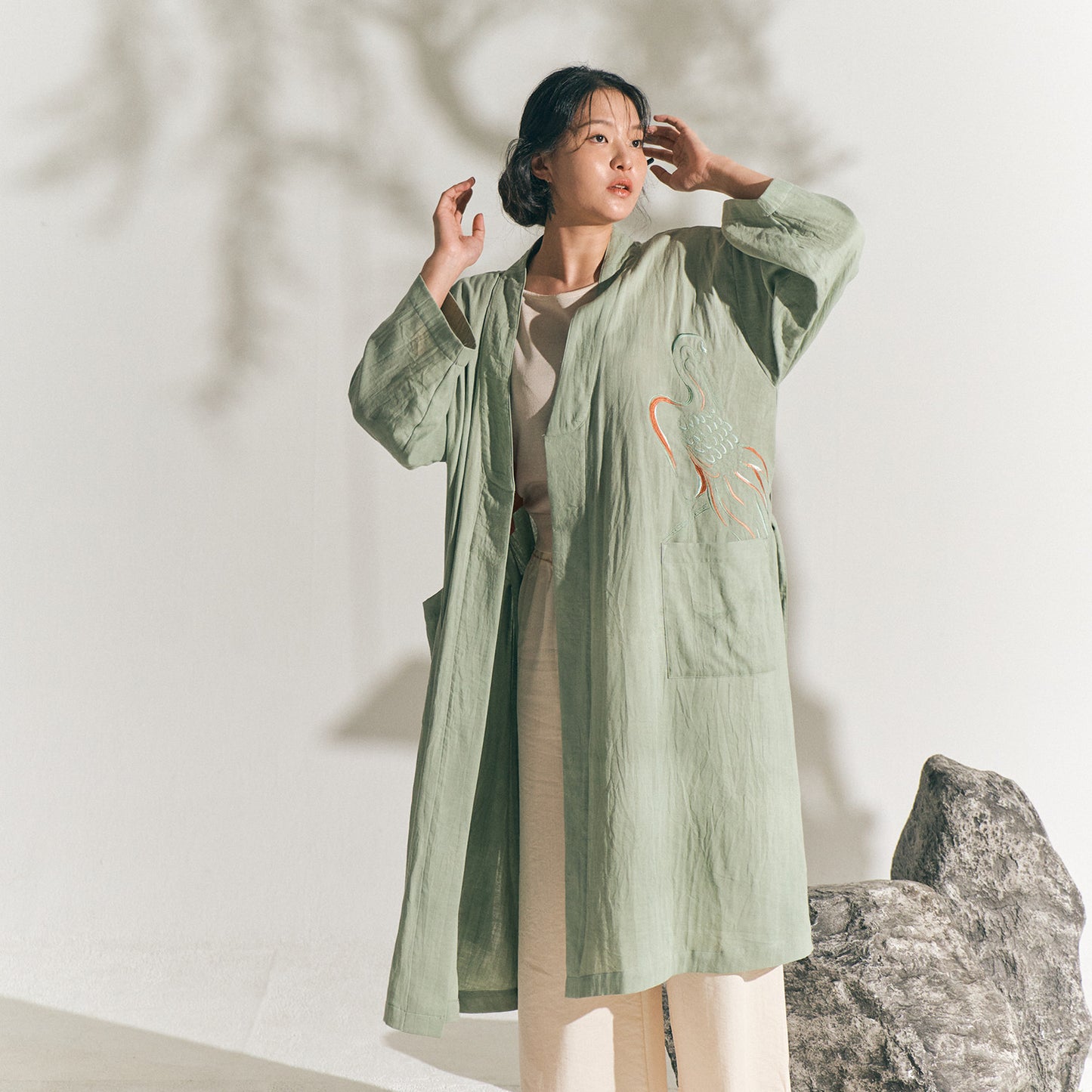 Longevity Crane and Peony Hanbok Robe