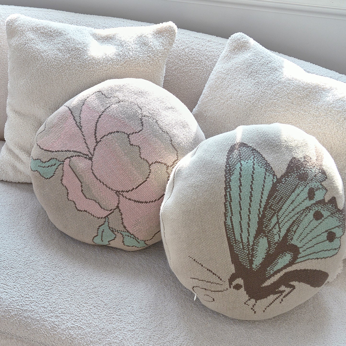 Mint Butterly Round Cushion