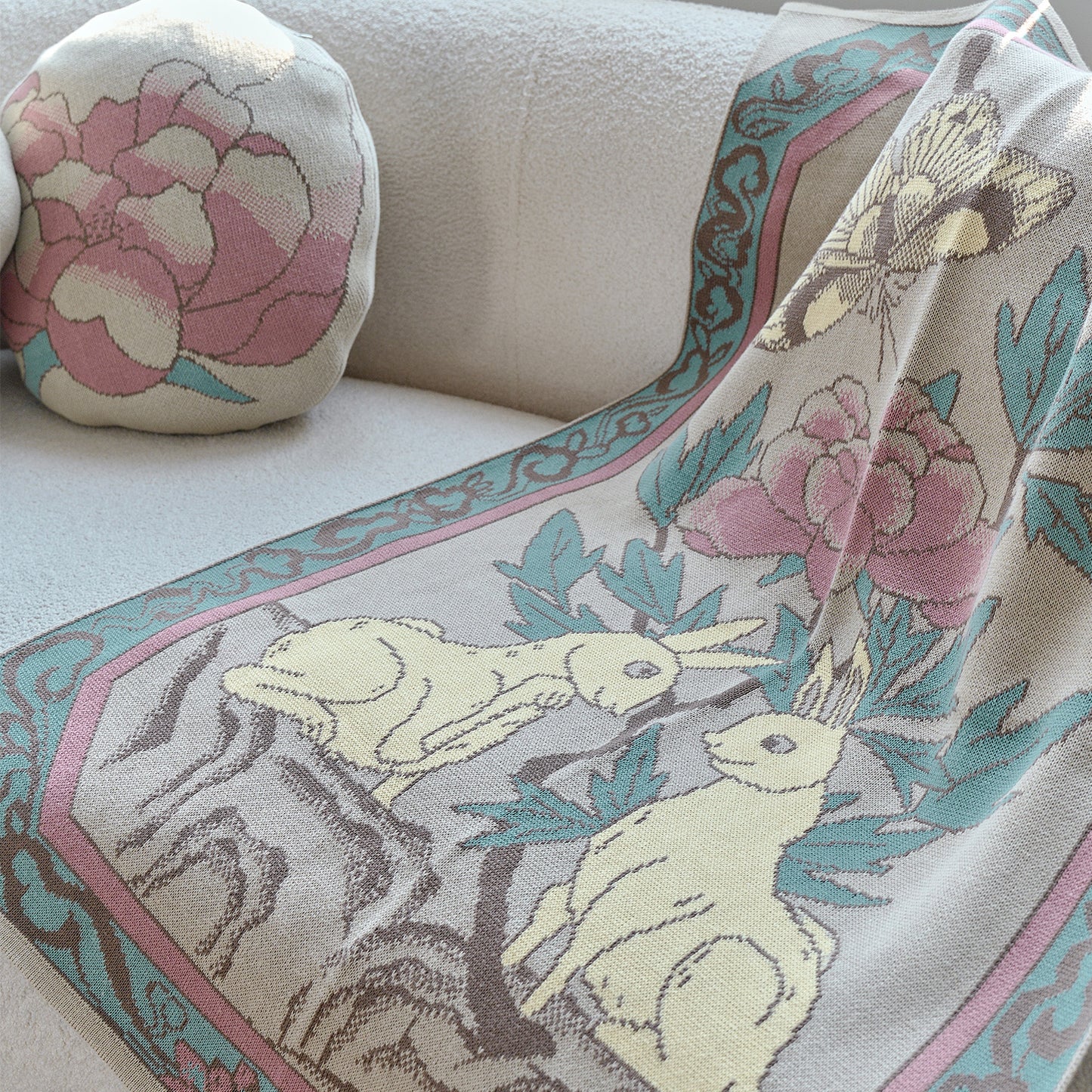 Pink Peony Round Cushion Cover
