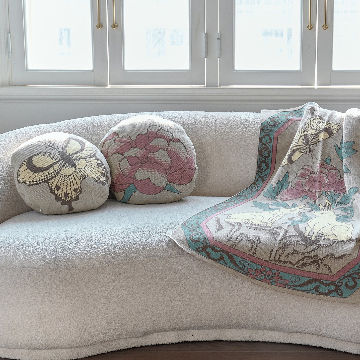 Yellow Butterfly Round Cushion Cover