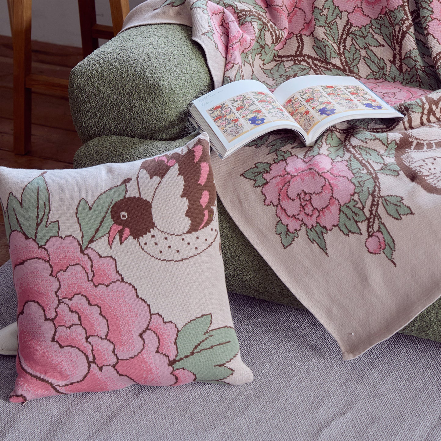 Peony and Bird Cushion Cover (Set of 2)