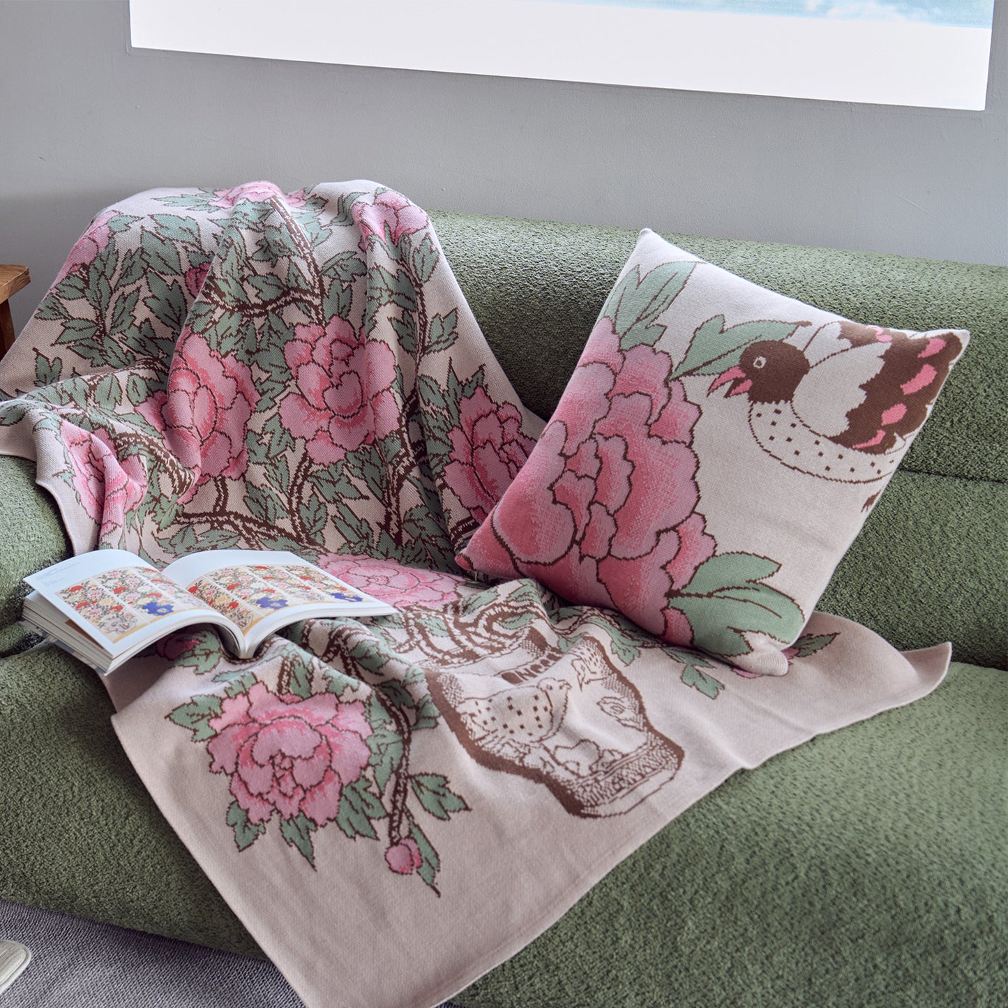 Peony and Bird Cushion Cover (Set of 2)