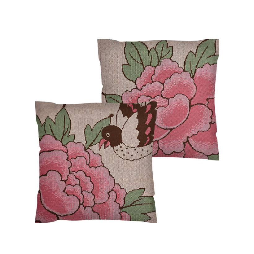 Peony and Bird Cushion Cover (Set of 2)